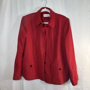 Alfred Dunner Red Faux Suede Polyester Button Up Jacket Size 16 Preowned